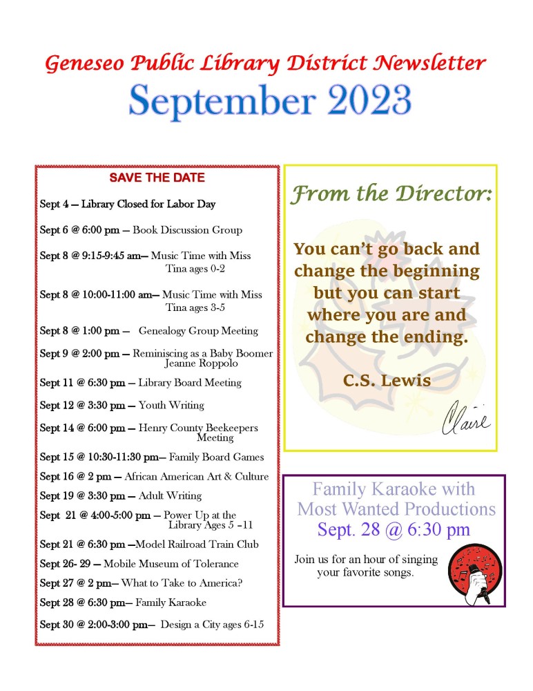 September 2023 Newsletter page 1